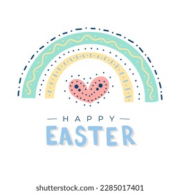 Happy Easter. Doodle boho rainbow. Minimalist greeting card. Vector illustration, flat design