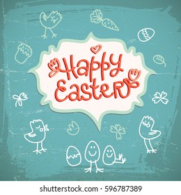 Happy easter doodle card. Vector Illustration, eps 10, contains transparencies.