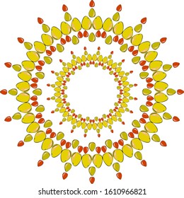 Happy Easter Doodle. Easter colors floral blossom and egg shape motifs mandala on a transparent background. Circle background pattern in vector.   Circle doodle with an egg. Hand drawn art mandala.
