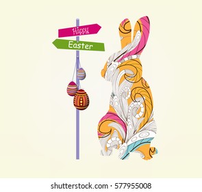 happy easter with doodle floral bunny picture frame
