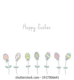 Happy Easter. Doodle illustration of Easter decorations with hand written greeting phrase. Can be used for Easter invitation or greeting card. Vector 10 ESP.