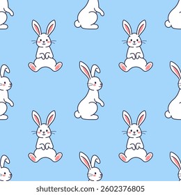 Happy Easter doodle seamless pattern. Vector cute characters Bunny, rabbit, hare. Hand drawn cartoon illustration. Kids Textile, fabric, texture design