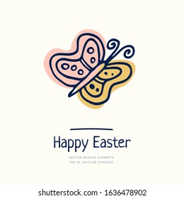 Happy Easter doodle. Vector drawings set isolated on white background. Template with hand drawn element. Social media post.