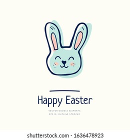 Happy Easter doodle. Vector drawings set isolated on white background. Template with hand drawn element. Social media post.