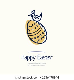 Happy Easter doodle. Vector drawings set isolated on white background. Template with hand drawn element. Social media post.