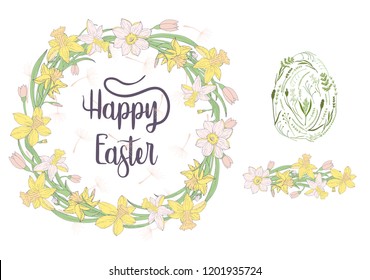 "Happy Easter" doodle wreath with lettering.