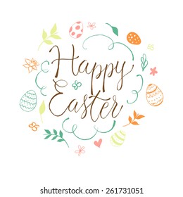 "Happy Easter" doodle wreath with lettering.