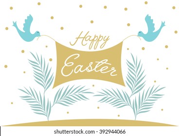 Happy Easter/ Dove and palm vector design with flag line/ Festive card design/ Holiday elements/ Palm Sunday