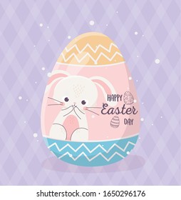 happy easter drawing of rabbit in egg decoration celebration vector illustration
