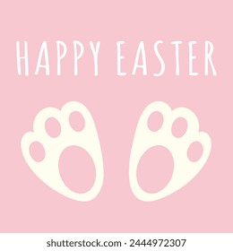 Happy easter. Drawing of rabbit feet on a pink background vector illustration.