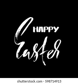 Happy Easter dry brush lettering for greeting card. Vector hand drawn illustration. Grunge inscription. Handwritten inscription.