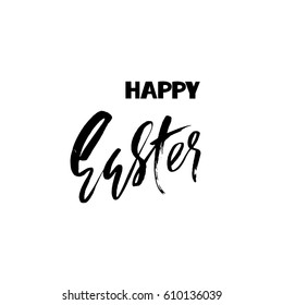 Happy Easter dry brush lettering for greeting card. Vector hand drawn illustration. Grunge inscription. Handwritten inscription.