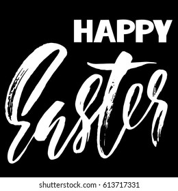 Happy Easter dry brush lettering for greeting card. Vector hand drawn illustration. Grunge inscription. Handwritten inscription.
