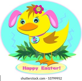 Happy Easter Duck with Bunny Ears Vector