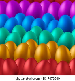 Happy easter. Dyed bright chicken eggs. Christian holiday. Vector seamless pattern.