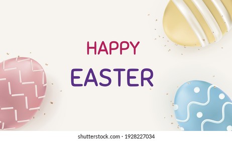 Happy Easter editable 3D rendering template vector with colorful Easter eggs