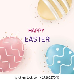 Happy Easter editable 3D rendering template vector with colorful Easter eggs