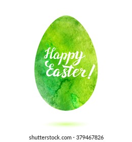 Happy Easter egg background. Hand Drawn lettering watrercolor easter egg. Easter Holidays lettering for invitation fnd greeting cards. Typographic easter greeting egg design. Vector illustration.