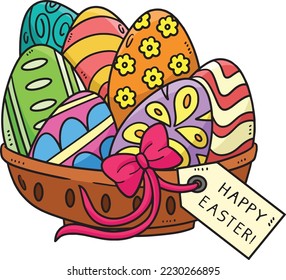 Happy Easter Egg Basket Cartoon Colored Clipart