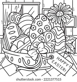 Happy Easter Egg Basket Coloring Page for Kids