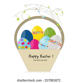 Happy easter egg basket greeting card vector 