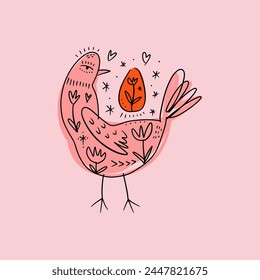 Happy Easter egg and bird trendy cute vector postcard composition, spring holiday elements. Good for cards, flyer, leaflet, product label, social networks and more. Set of boho doodle characters