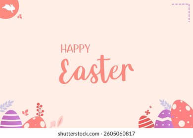 Happy Easter with egg and bunny ear in pastel background