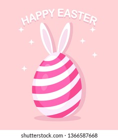 Happy easter egg with bunny ears isolated on white background. Spring holiday. Vector flat design