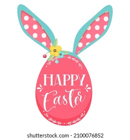 Happy easter egg with bunny ears. Vector illustration.