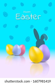 Happy easter egg and bunny low poly greeting card with negative space, vector illustration eps 10