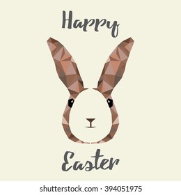 Happy easter egg and bunny low poly greeting card with negative space, vector illustration eps 10