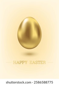 Happy Easter Egg Card ,Gold Easter Egg, Realistic golden egg with typography text for greeting card template element. Premium vector illustration 