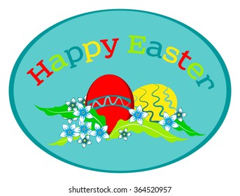 "Happy Easter" egg, colorful label.