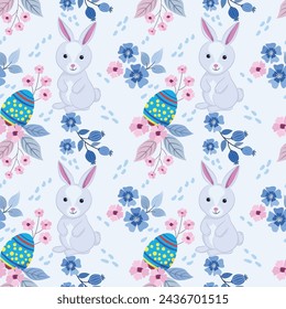 Happy Easter egg concept. Bunny with Easter egg seamless pattern for fabric textile wallpaper gift wrapping paper.