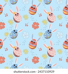 Happy Easter egg concept. Bunny with Easter egg seamless pattern for fabric textile wallpaper gift wrapping paper.