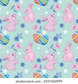 Happy Easter egg concept. Bunny with Easter egg seamless pattern for fabric textile wallpaper gift wrapping paper.