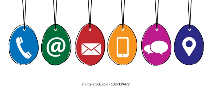 Happy easter Egg Contact us or call us symbols Social Media network icons for business communication Marketing chatting or messenger, mail, chat talk Funny vector mobile share about connect