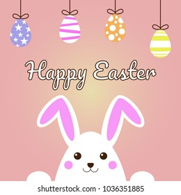 Happy Easter Egg and Cute Bunny for Easter greeting card, invitation, Vector illustration EPS10