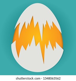 Happy Easter Egg. Cute paper cut holidays colorful backdrop with place for your text. Layered greeting card template. Trendy 3D carving art design for sale. 