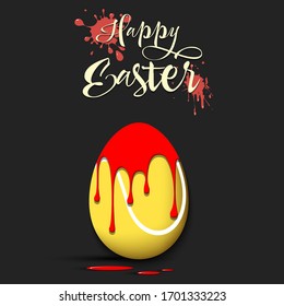 Happy Easter. Easter egg decorated in the form of a tennis ball with a blot of paint on an isolated background. Pattern for greeting card, banner, poster, invitation. Vector illustration