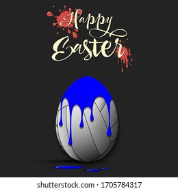 Happy Easter. Easter egg decorated in the form of a volleyball ball with a blot of paint on an isolated background. Pattern for greeting card, banner, poster, invitation. Vector illustration