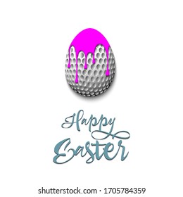  Frohe Ostern! Ostereier verziert in Form eines Golfballs mit einem Farbblock auf einem isolierten Hintergrund. Muster für Grußkarte, Banner, Poster, Einladung. Vektorillustration