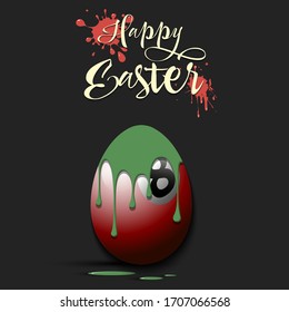 Happy Easter. Easter egg decorated in the form of a billiard ball with a blot of paint on an isolated background. Pattern for greeting card, banner, poster, invitation. Vector illustration