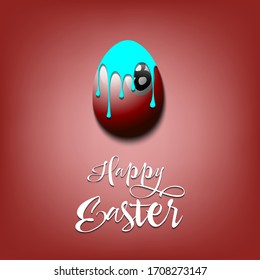 Happy Easter. Easter egg decorated in the form of a billiard ball with a blot of paint on an isolated background. Pattern for greeting card, banner, poster, invitation. Vector illustration