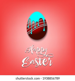 Happy Easter. Easter egg decorated in the form of a cricket ball with a blot of paint on an isolated background. Pattern for greeting card, banner, poster, invitation. Vector illustration