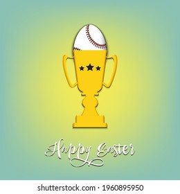 Happy Easter. Egg decorated in the form of a baseball ball in goblet on an isolated background. Pattern for greeting card, banner, poster, invitation. Vector illustration