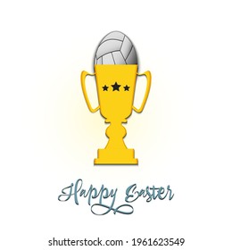 Happy Easter. Egg decorated in the form of a volleyball ball in goblet on an isolated background. Pattern for greeting card, banner, poster, invitation. Vector illustration