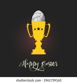 Happy Easter. Egg decorated in the form of a volleyball ball in goblet on an isolated background. Pattern for greeting card, banner, poster, invitation. Vector illustration