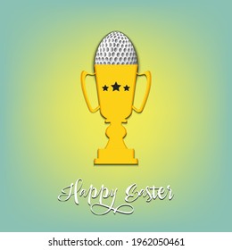 Happy Easter. Egg decorated in the form of a golf ball in goblet on an isolated background. Pattern for greeting card, banner, poster, invitation. Vector illustration