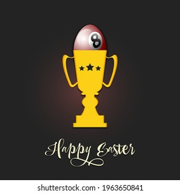Happy Easter. Egg decorated in the form of a billiard ball in goblet on an isolated background. Pattern for greeting card, banner, poster, invitation. Vector illustration